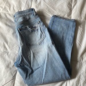 Willow & Root, light wash, high rise, distressed, mom fit jeans